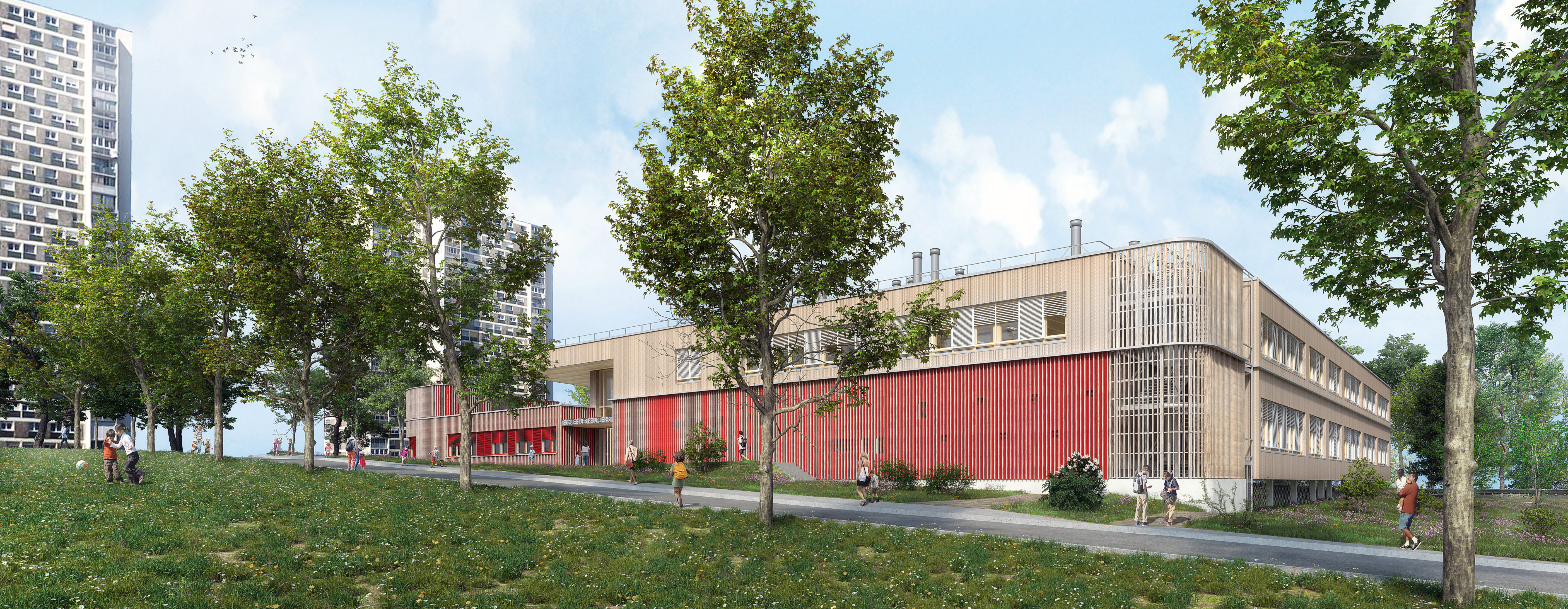 Rénovation urbaine du quartier des Coteaux, Plan école de la ville de Mulhouse, Restructuration et extension Groupe scolaire Peupliers, travaux, aménagement