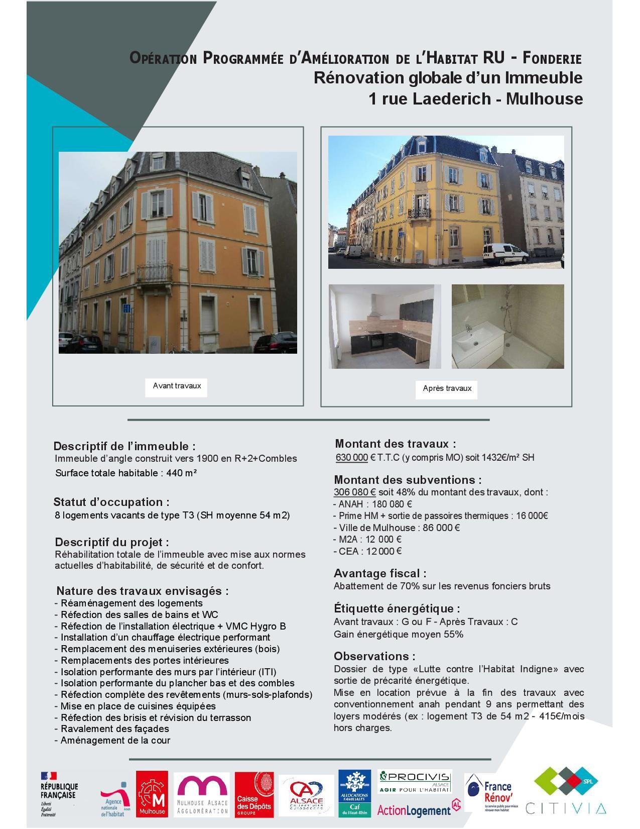 Inauguration logements 1 rue Laederich, Opération Programmée d’Amélioration de l’Habitat de Renouvellement Urbain (OPAH-RU)